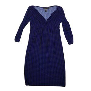 Nine West Dress Womens Size 2 Blue Black Houndstooth 3/4 Sleeve Side Zip